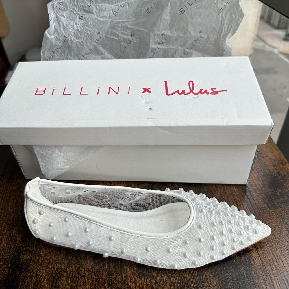 Billini White Pearl Embellished Flats